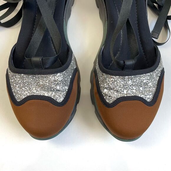 Marni Neoprene And Glitter Lace Up Mary Jane Sneakers - Picture 3 of 16